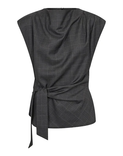 Co'Couture - EloraCC Check Pleat Top - Dark Grey 